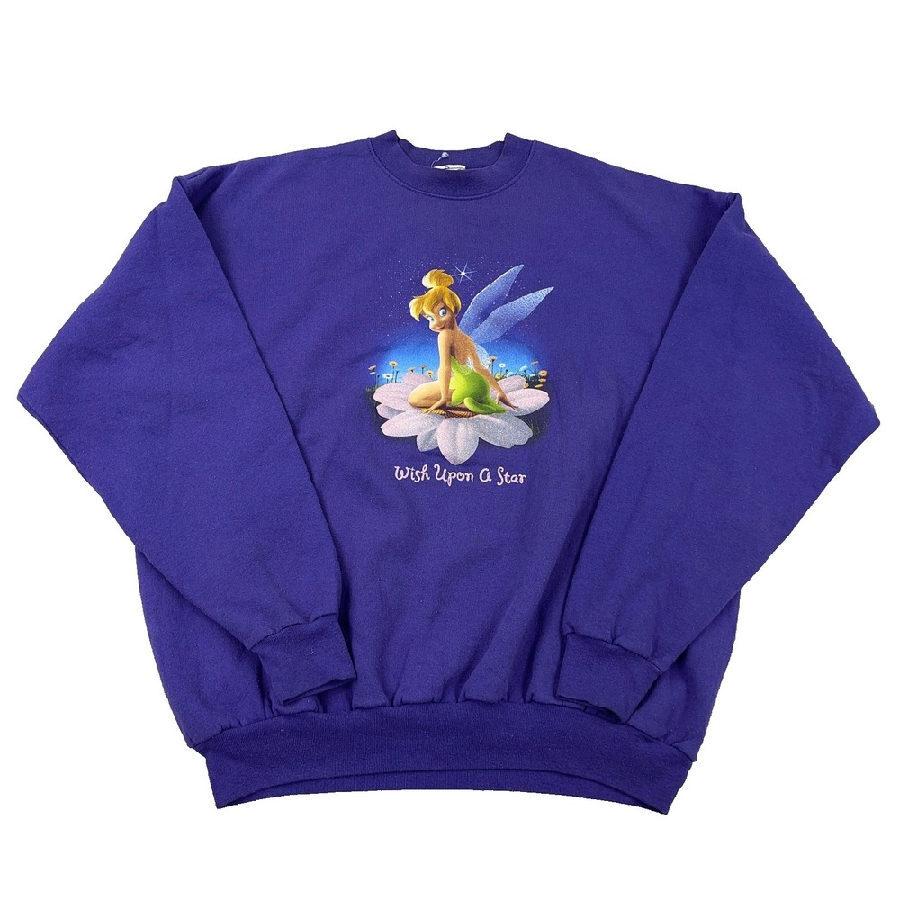 Vintage Disney Sweatshirt Women XL Purple Tinker Bell Crewneck Sweater Y2K Adult